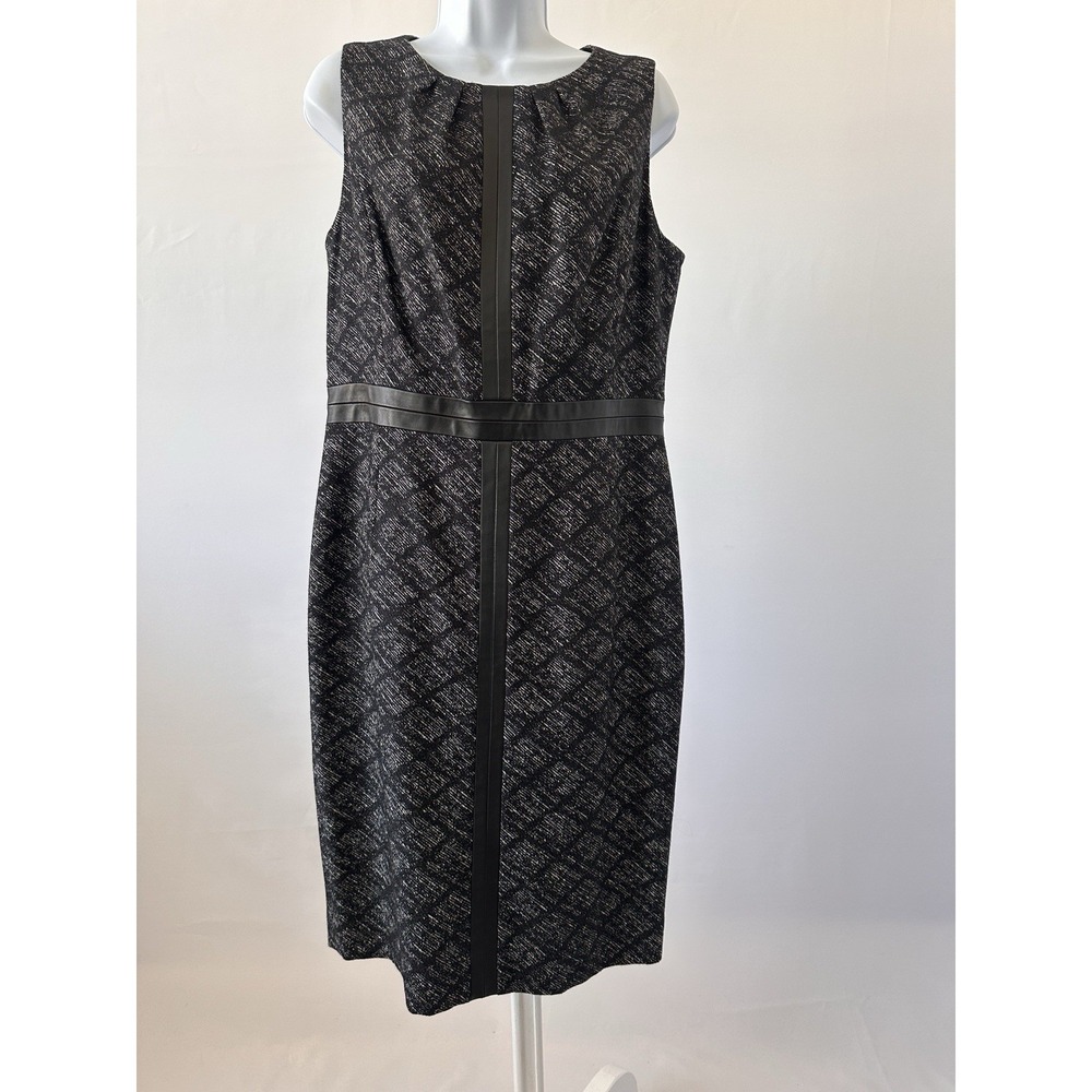 CLASSIQUES ENTIER Black White Wool Blend Sheath Leather Accents, Sz: 12 (b58)